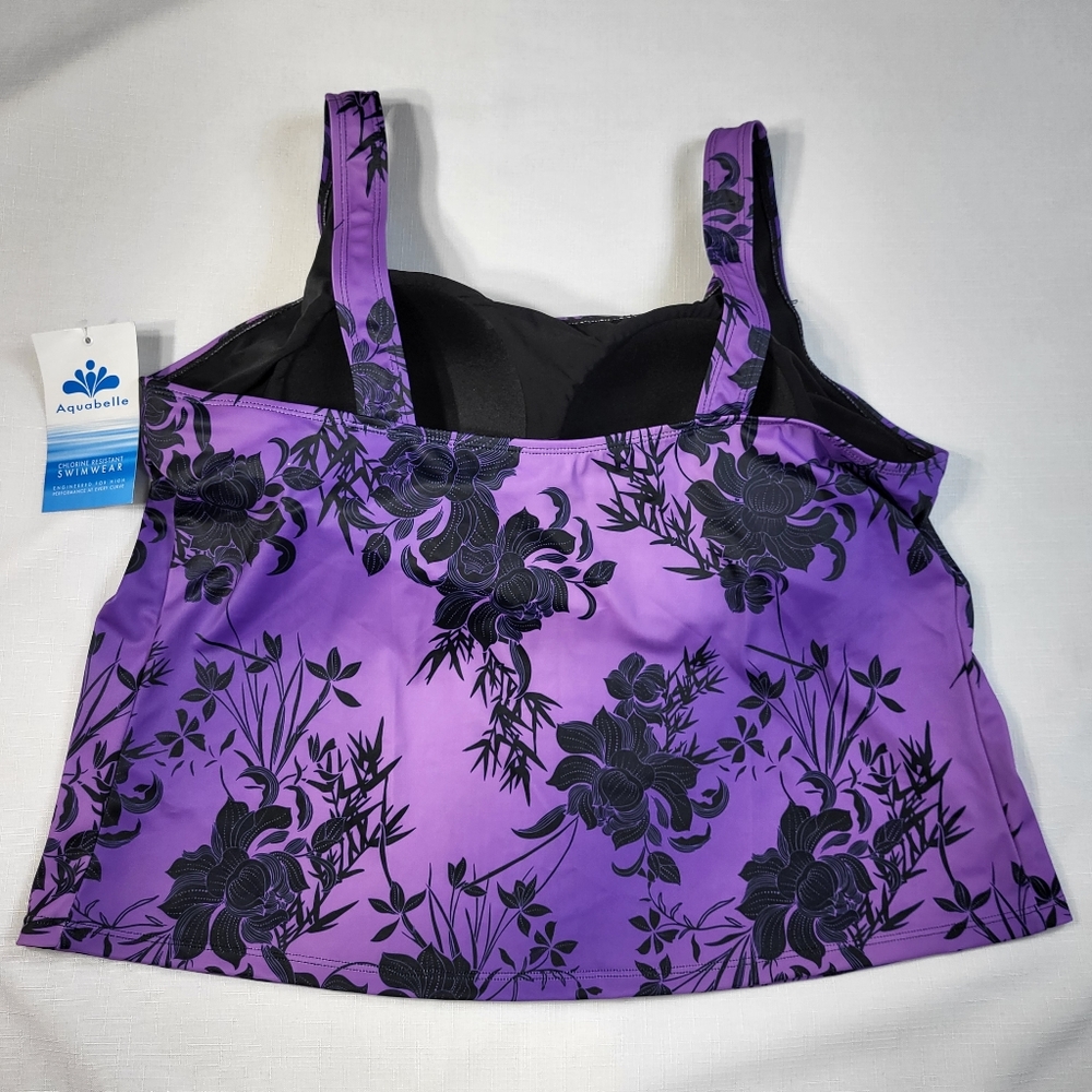 Swimsuits For All Aquabelle Tankini TOP Womens Size 20 Purple Black Floral NWT - Picture 13 of 14